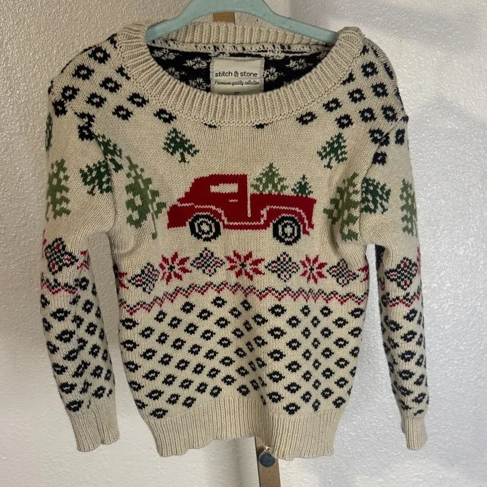 Kids Cream Sweater with Red Truck Design